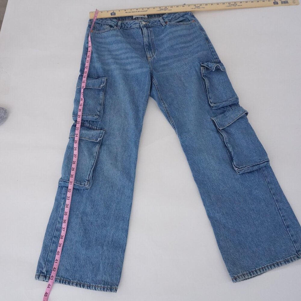 Dynamite Heidi Blue Cargo Pocket Wide Leg Jeans Utility Denim Streetwear 31 - Picture 2 of 14